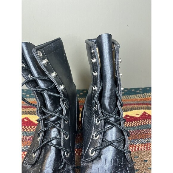 Vintage Justin Womens 6 B Black Kiltie Roper Leather Lace Up Western Boots - Picture 8 of 10